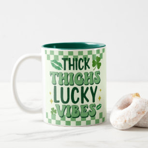 Thick Thighs Lucky Vibes St. Patrick's Day Two-Tone Coffee Mug