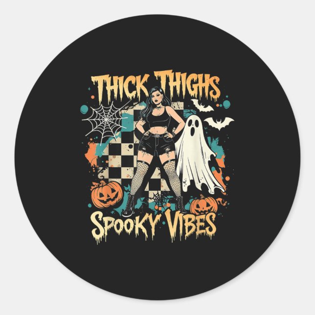 Thick Thighs Soky Vibes Funny Ghost Halloween  Classic Round Sticker (Front)