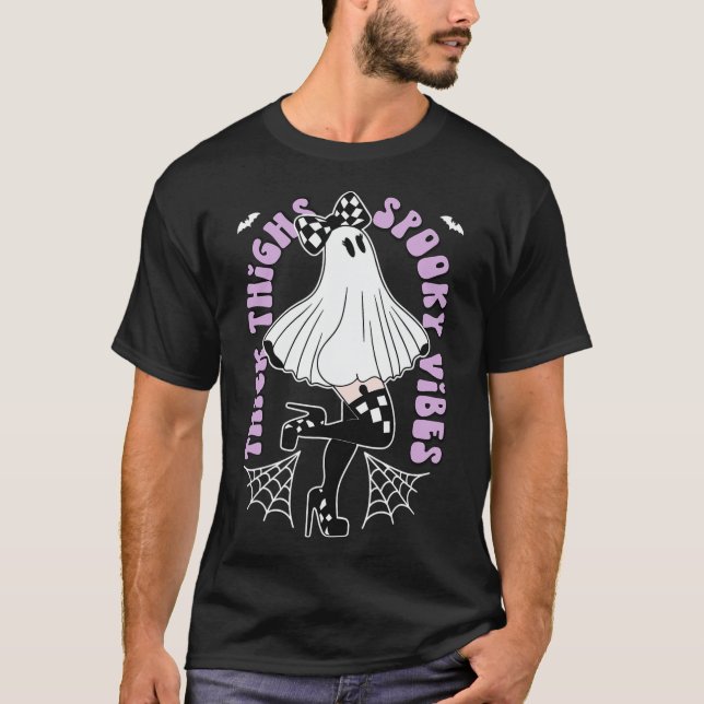 Thick Thighs Spooky Vibes Cute Ghost Halloween Ts  T-Shirt (Front)