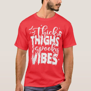 Thick Thighs Spooky Vibes Halloween Bat and Spider T-Shirt
