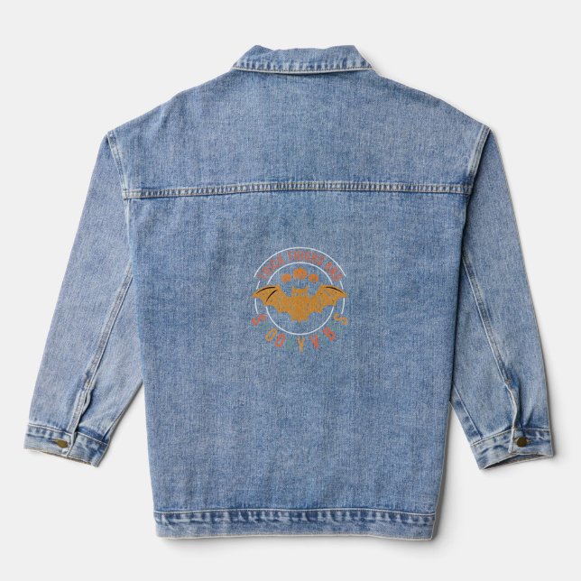 Thick Thighs Spooky Vibes Halloween Bat Design_1 Denim Jacket (Back)