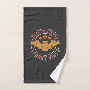Thick Thighs Spooky Vibes Halloween Bat Design_1 Hand Towel