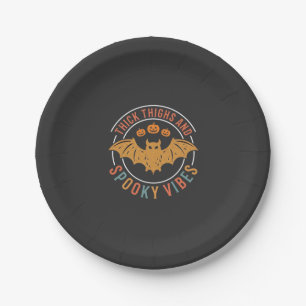 Thick Thighs Spooky Vibes Halloween Bat Design_1 Paper Plate