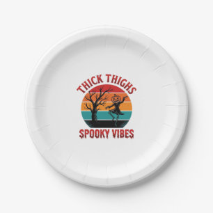 Thick Thighs Spooky Vibes Halloween Shirt Design_1 Paper Plate