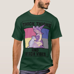 Thick Thighs Witch Vibes Halloween Hat Witch Costu T-Shirt