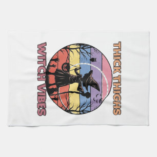 Thick Thighs Witch Vibes Halloween Pumpkin Silhoue Kitchen Towel
