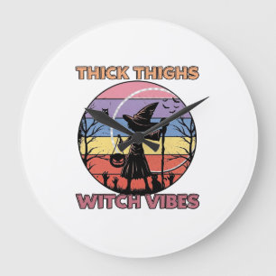 Thick Thighs Witch Vibes Halloween Pumpkin Silhoue Large Clock