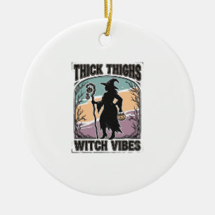 Thick Thighs Witch Vibes Vintage Halloween Tee_1 Ceramic Ornament