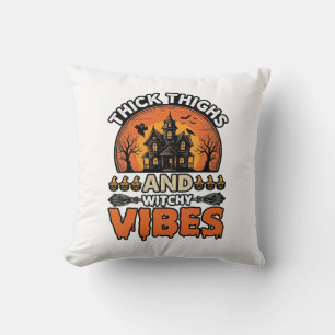 Thick Thighs Witchy Vibes Halloween Shirt Design_1 Throw Pillow