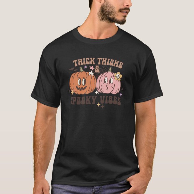 Thick Things Spooky Vibes Cute Pumpkin Couples Hal T-Shirt (Front)