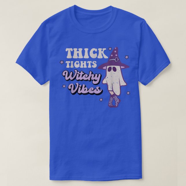 Thick Tighs Witchy Vibes Retro Halloween Celestial T-Shirt (Design Front)
