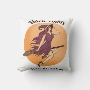 Thick Tights Witchy Vibes Ghost Halloween Groovy Throw Pillow