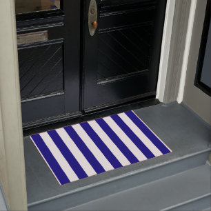 Thick Vertical Stripes Navy Blue And White Striped Doormat
