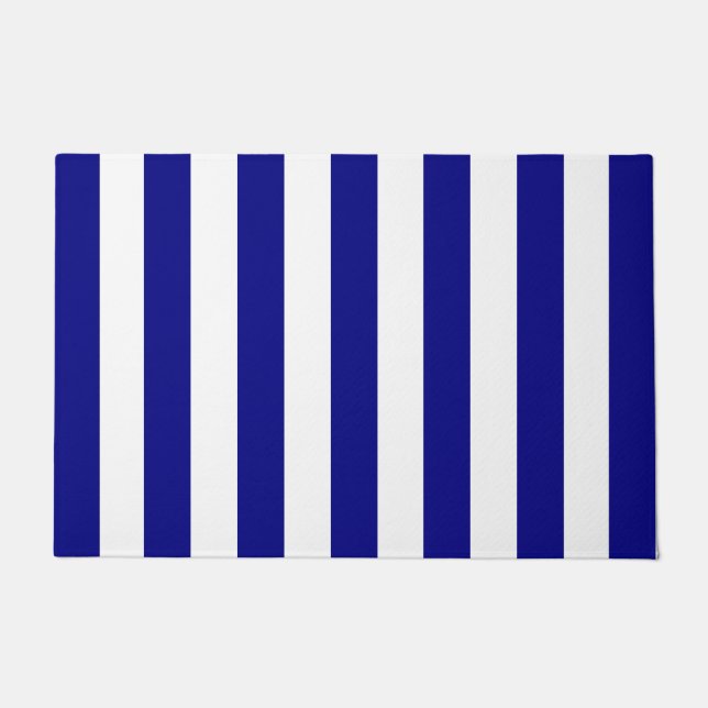 Thick Vertical Stripes Navy Blue And White Striped Doormat (Front)