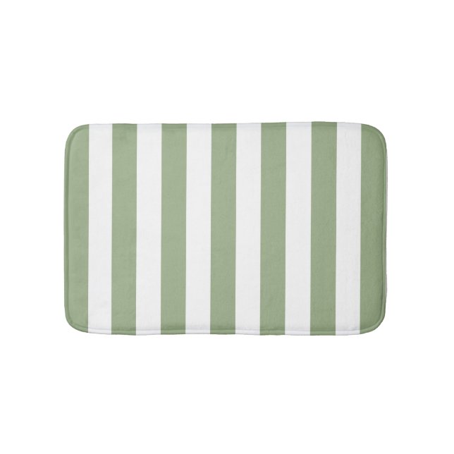 Thick Vertical Stripes Sage And White Striped   Bath Mat (Front)