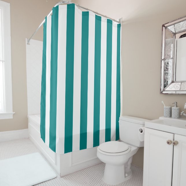 Thick Vertical Stripes Teal And White Striped (In Situ)