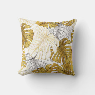 Thickets from a monstera plant. Image of golden an Throw Pillow