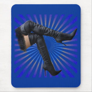 Thigh High Boot Art (blue star burst) Mouse Pad