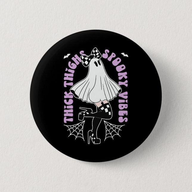 Thighs Spooky Vibes Cute Ghost Halloween Bats Bow  2 Inch Round Button (Front)