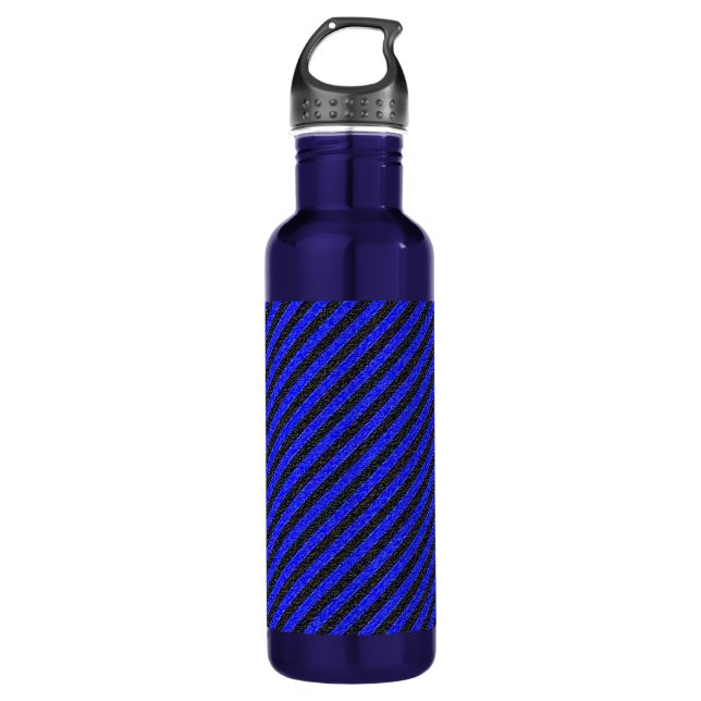 Thin Black and Blue Diagonal Stripes 710 Ml Water Bottle (Front)