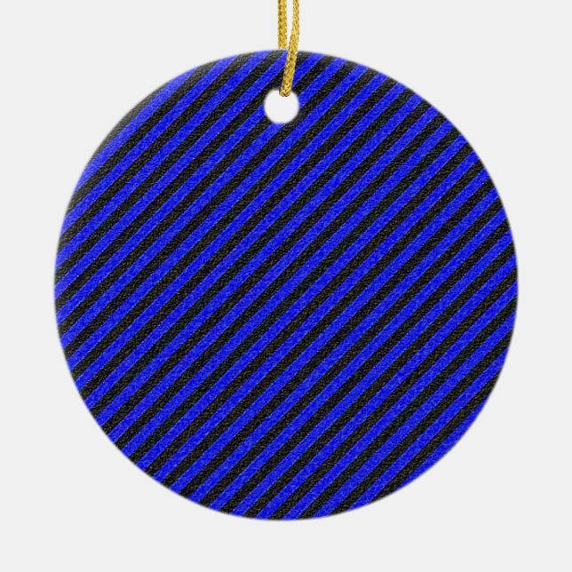 Thin Black and Blue Diagonal Stripes Ceramic Ornament (Front)
