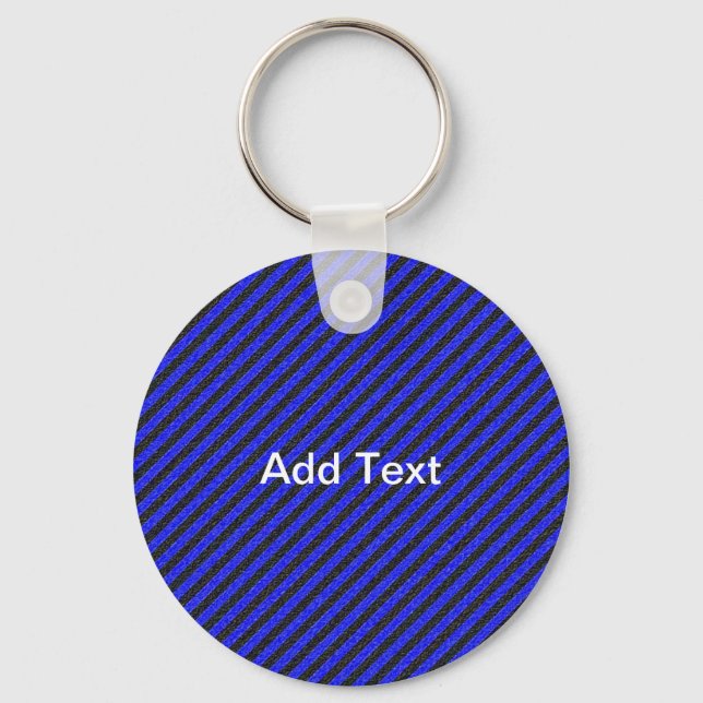 Thin Black and Blue Diagonal Stripes Keychain (Front)