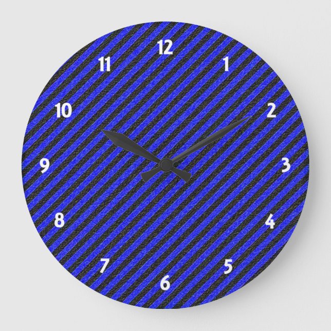 Thin Black and Blue Diagonal Stripes Large Clock (Front)