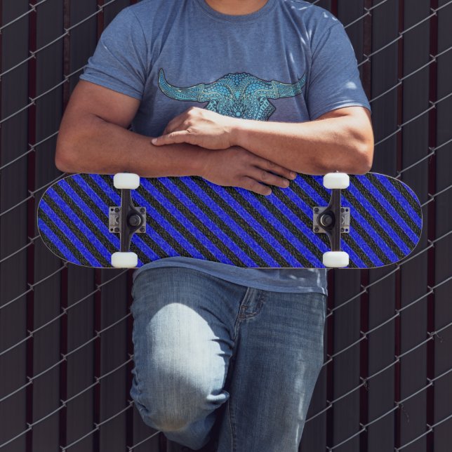 Thin Black and Blue Diagonal Stripes Skateboard (Outdoor 3)