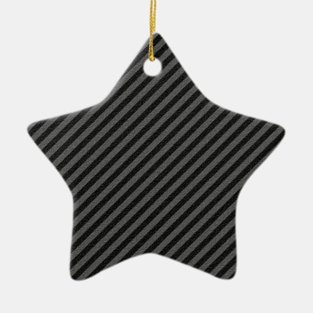 Thin Black and Grey Diagonal Stripes Ceramic Ornament (Front)