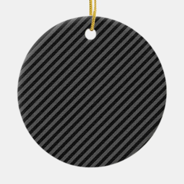 Thin Black and Grey Diagonal Stripes Ceramic Ornament (Front)