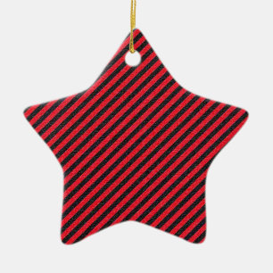 Thin Black and Red Diagonal Stripes Ceramic Ornament