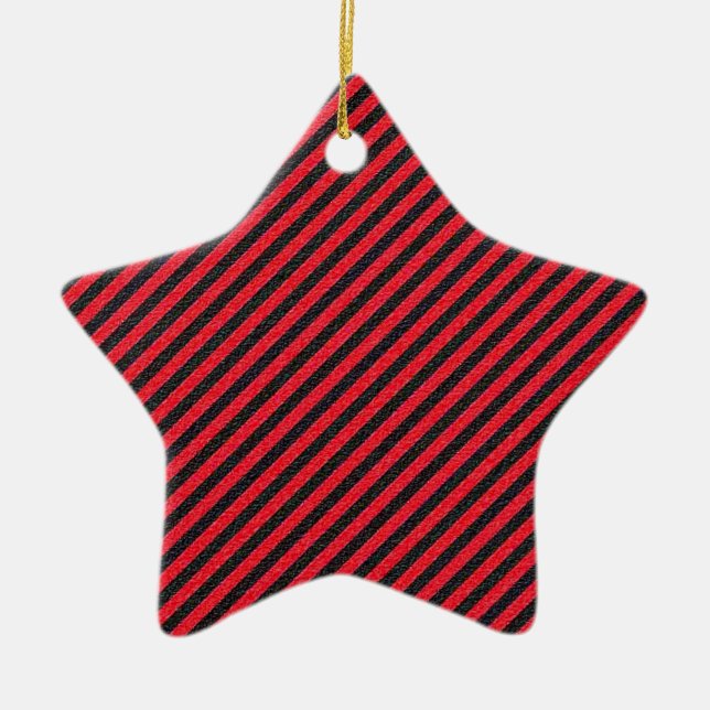 Thin Black and Red Diagonal Stripes Ceramic Ornament (Front)