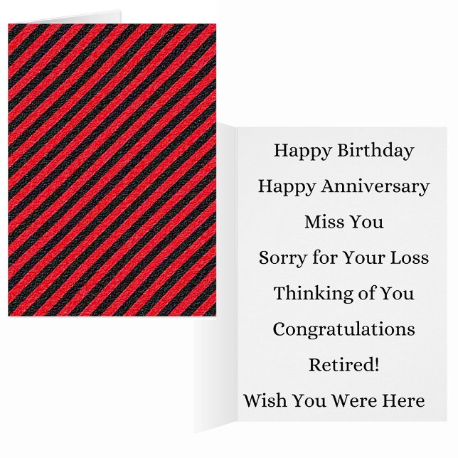 Thin Black and Red Diagonal Stripes Greeting Card (Creator Uploaded)