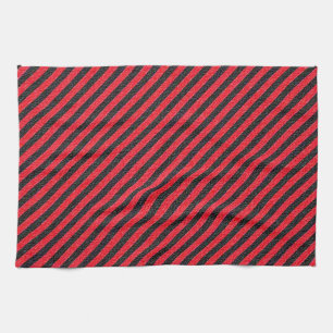 Thin Black and Red Diagonal Stripes Kitchen Towel