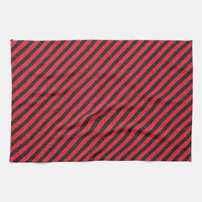 Thin Black and Red Diagonal Stripes Kitchen Towel (Horizontal)
