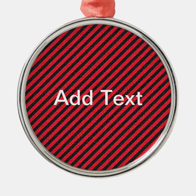 Thin Black and Red Diagonal Stripes Metal Ornament (Front)