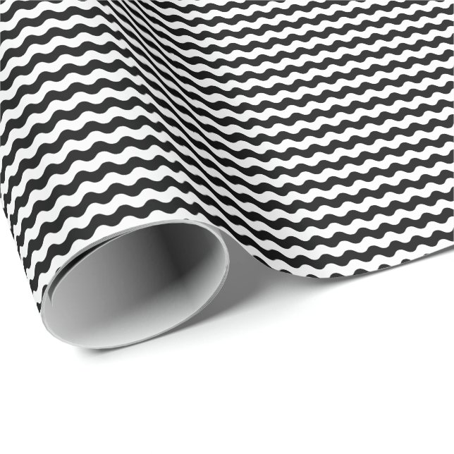 Thin Black and White Waves Wrapping Paper (Roll Corner)