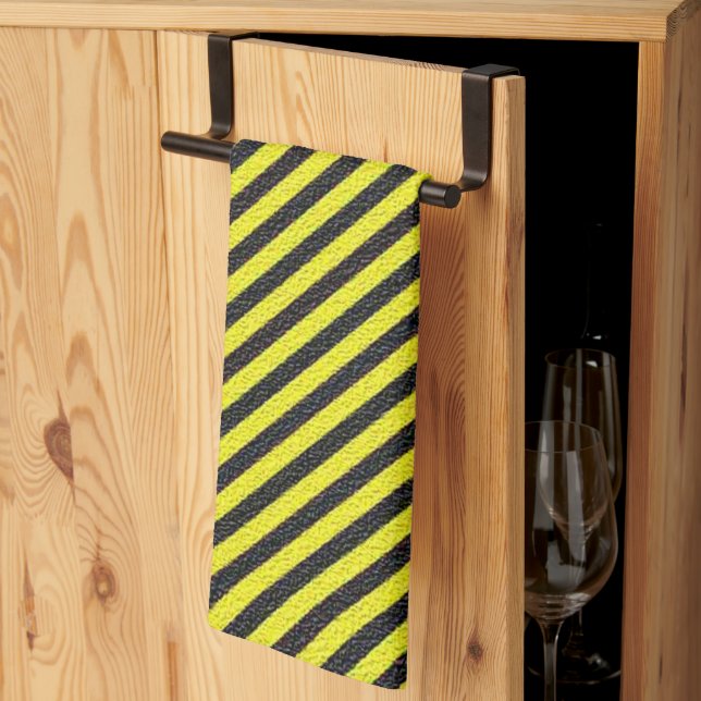 Thin Black and Yellow Diagonal Stripes Kitchen Towel (Thirds Fold)