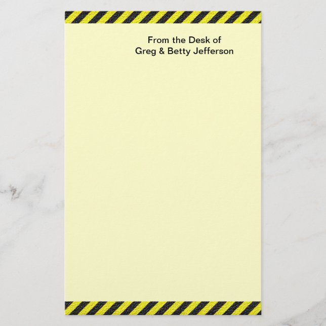 Thin Black and Yellow Diagonal Stripes Stationery (Front)