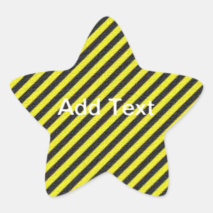 Thin Black and Yellow Diagonal Stripes Your Text Star Sticker