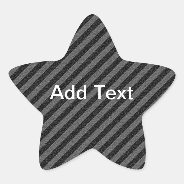 Thin Black Grey Diagonal Stripes Your Text Star Sticker (Front)