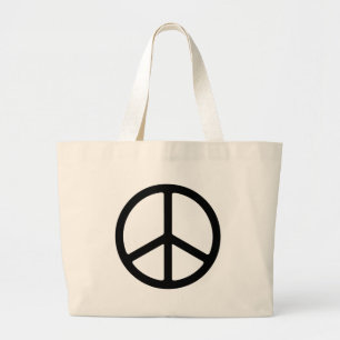 Thin Black Peace Symbol Large Tote Bag