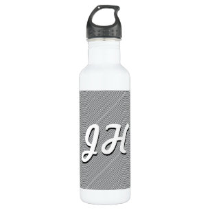 Thin Black & White Stripes   Retro-Styled Initials 710 Ml Water Bottle