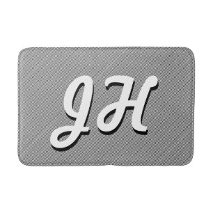 Thin Black & White Stripes Retro-Styled Initials Bath Mat