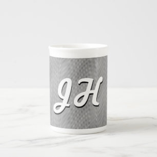 Thin Black & White Stripes   Retro-Styled Initials Bone China Mug