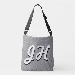 Thin Black & White Stripes   Retro-Styled Initials Crossbody Bag