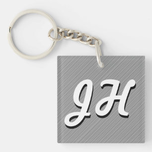 Thin Black & White Stripes   Retro-Styled Initials Keychain