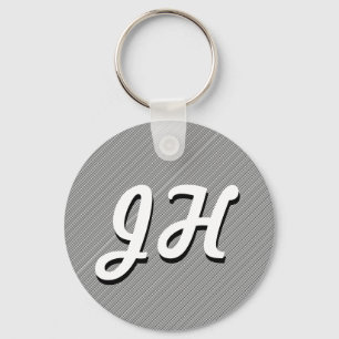 Thin Black & White Stripes   Retro-Styled Initials Keychain