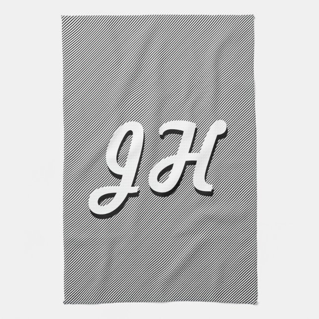 Thin Black & White Stripes | Retro-Styled Initials Kitchen Towel (Vertical)