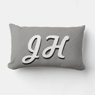 Thin Black & White Stripes   Retro-Styled Initials Lumbar Pillow